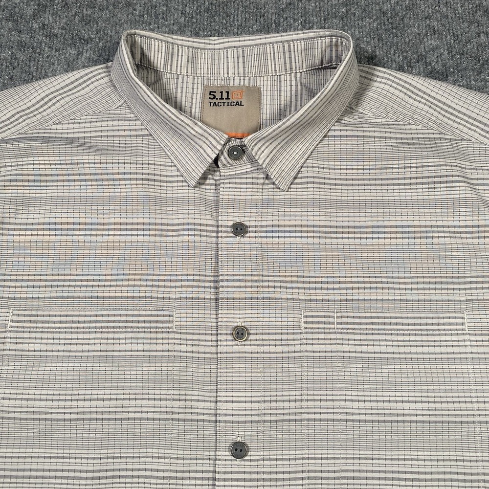 5.11 Tactical Ellis Short Sleeve Snap Shirt Mens Large Striped Relaxed Fit